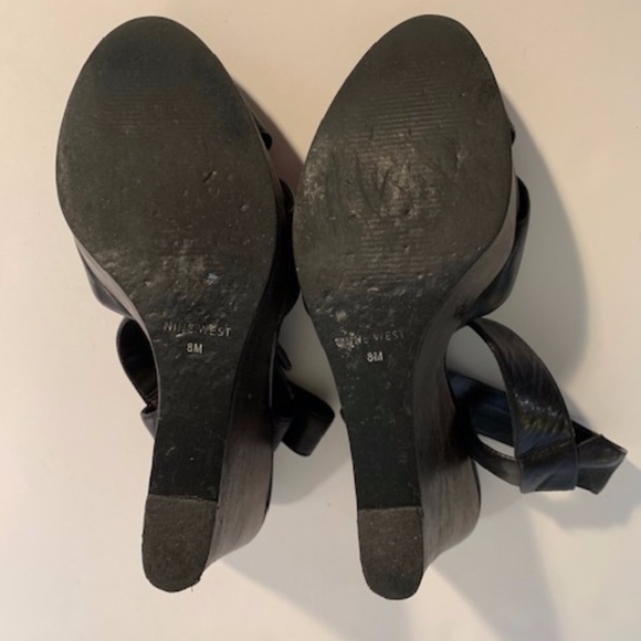 Nine West Black Sandals with Wood Wedges - Picture 6 of 8